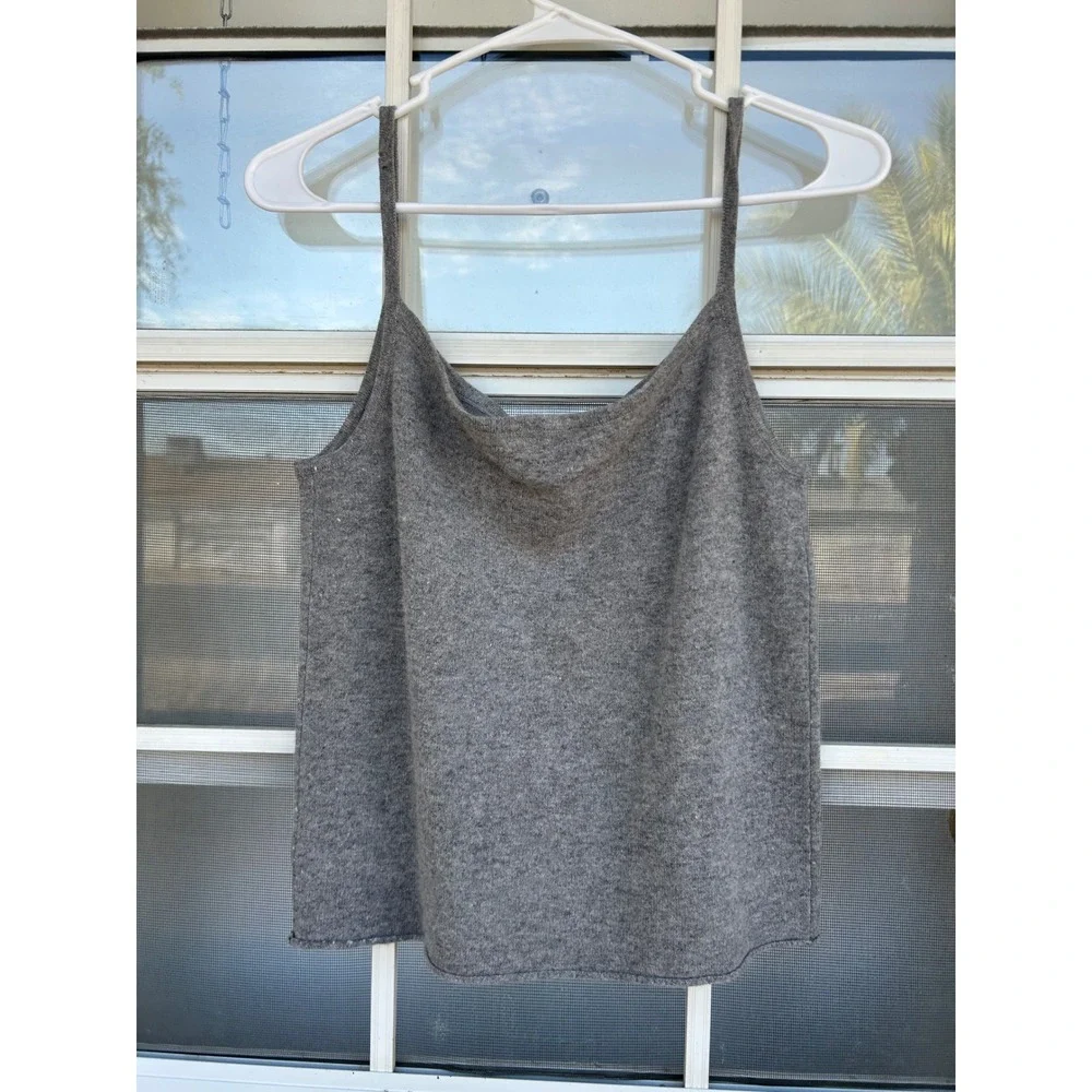 DKNY Essentials Gray Lambswool Angora Knit Camisole Spaghetti Tank  M Minimal